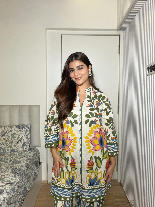 Vine Floral Printed Kurta Set (Set of 2)