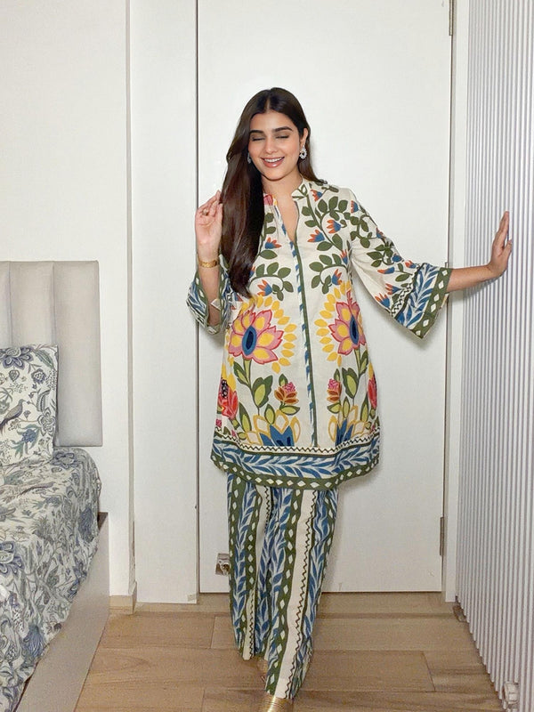Vine Floral Printed Kurta Set (Set of 2)