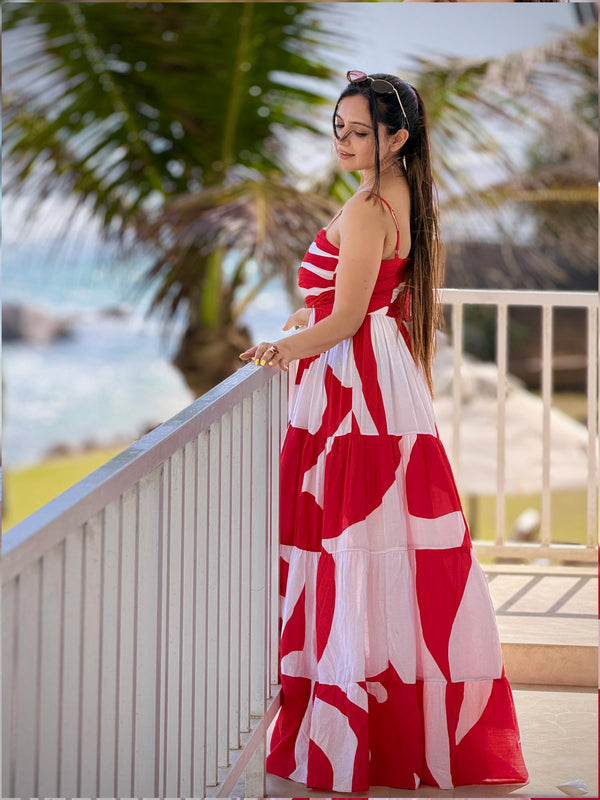 Rosso Printed Pleated Maxi Dress