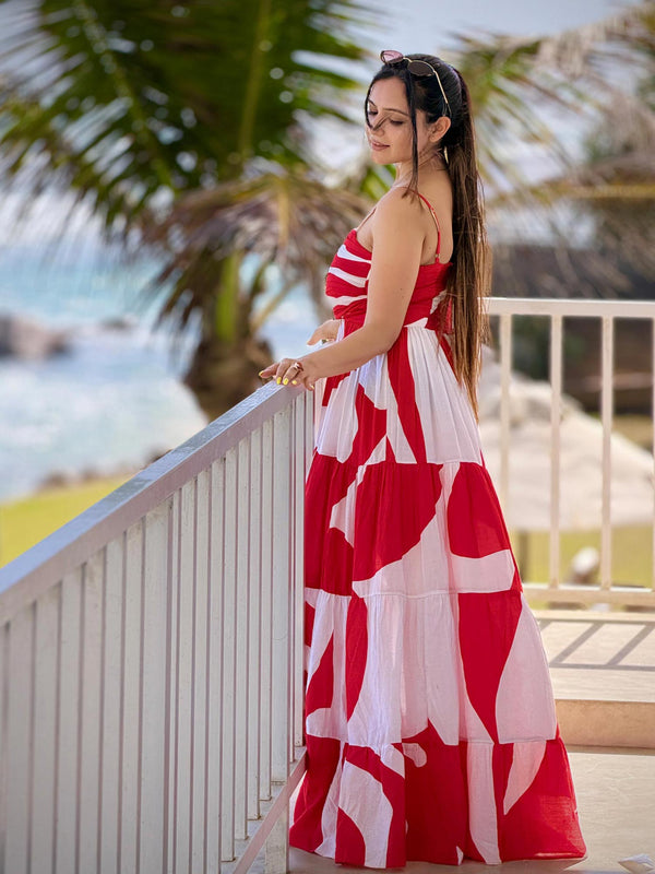 Rosso Printed Pleated Maxi Dress