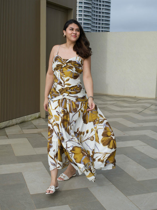 Liora Printed Strappy Pleated Dress