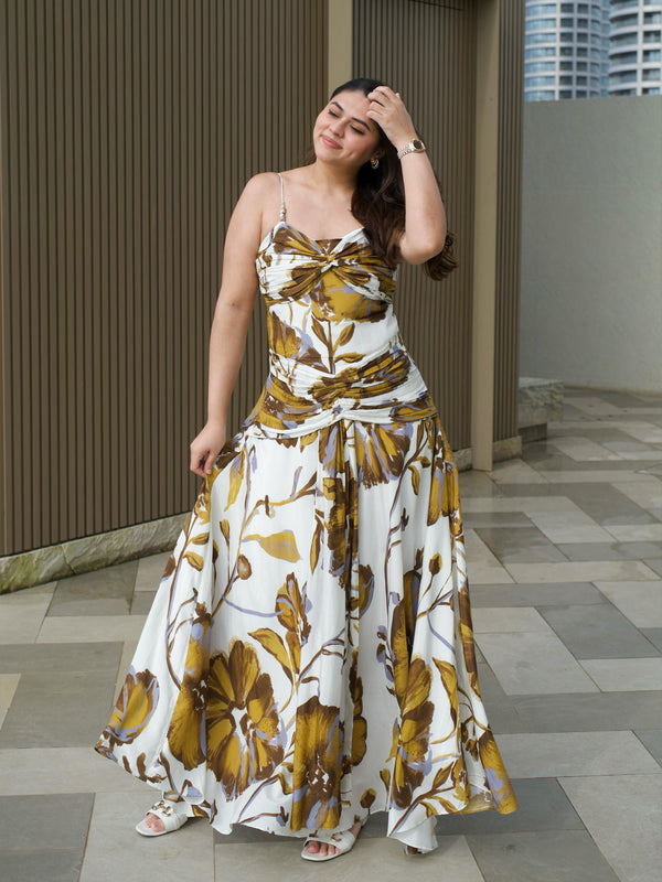 Liora Printed Strappy Pleated Dress