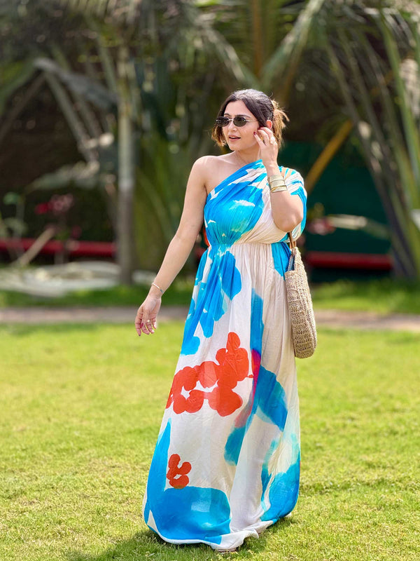 Skyla Printed One – Shoulder Maxi Dress