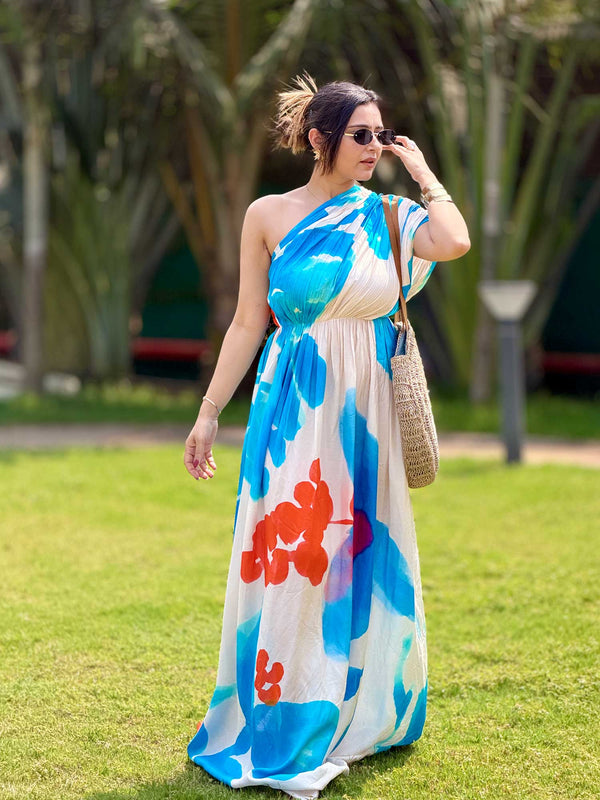 Skyla Printed One – Shoulder Maxi Dress