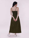 Back view of green smocked poplin dress