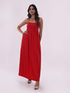 Red poplin maxi dress with spaghetti straps