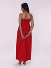 Red maxi dress worn for a stylish summer outing