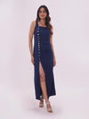 Navy Denim Strappy Midi Dress