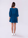 Blue Solid A-Line Flared Short Dress