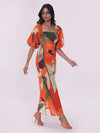 Balloon Sleeve Jungle Printed Dress for Women