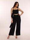 Black denim co-ord set with wide-leg trousers