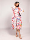 Puffy sleeves of Anaar Printed Midi Dress in natural light