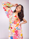 Colourful Floor-Length Printed One-Shoulder Dress