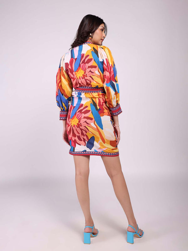 Rosylyn Printed Tie-up Mini Dress