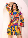 Retro Printed Mini Jumpsuit for Women