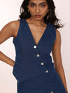 Asymmetric button placement on Blue Denim Waistcoat