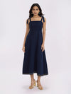 Navy Denim Tie Straps Midi Dress