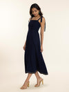 Navy Denim Tie Straps Midi Dress