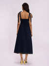 Navy Denim Tie Straps Midi Dress