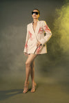 Beige Blazer with Red Embellished Flowers Poppi