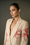 Poppi Beige Blazer with Floral Embroidery