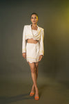 White Cropped Blazer Co-Ord front view