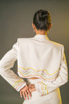 Back view of White Cropped Blazer Co-Ord