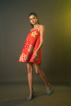 Red Mini Dress With Sequinned Flowers