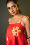 Red Mini Dress With Sequinned Flowers