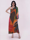 Leafy Printed One Shoulder Maxi Dress