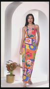 Retro Printed Cutout Maxi Dress