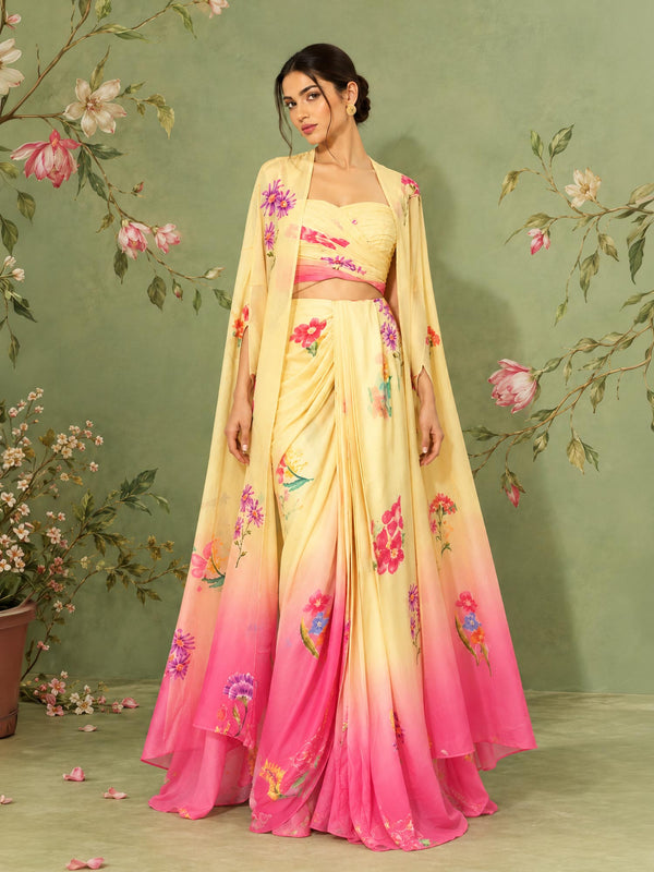 Blossom Printed Drape Skirt Set